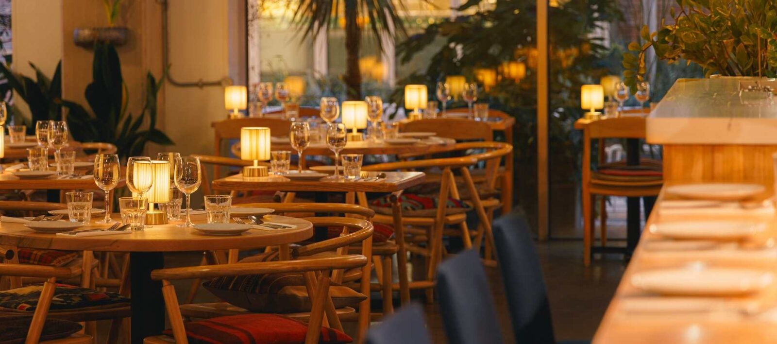 Amber restaurant interior evening dining Aldgate East London